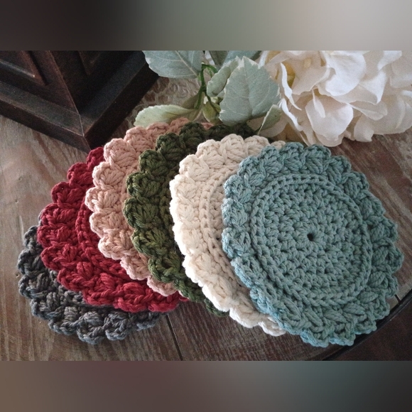 Handcrafted Farmhouse Style Crochet Coaster Set Of 2 in Blue - Picture 4 of 4
